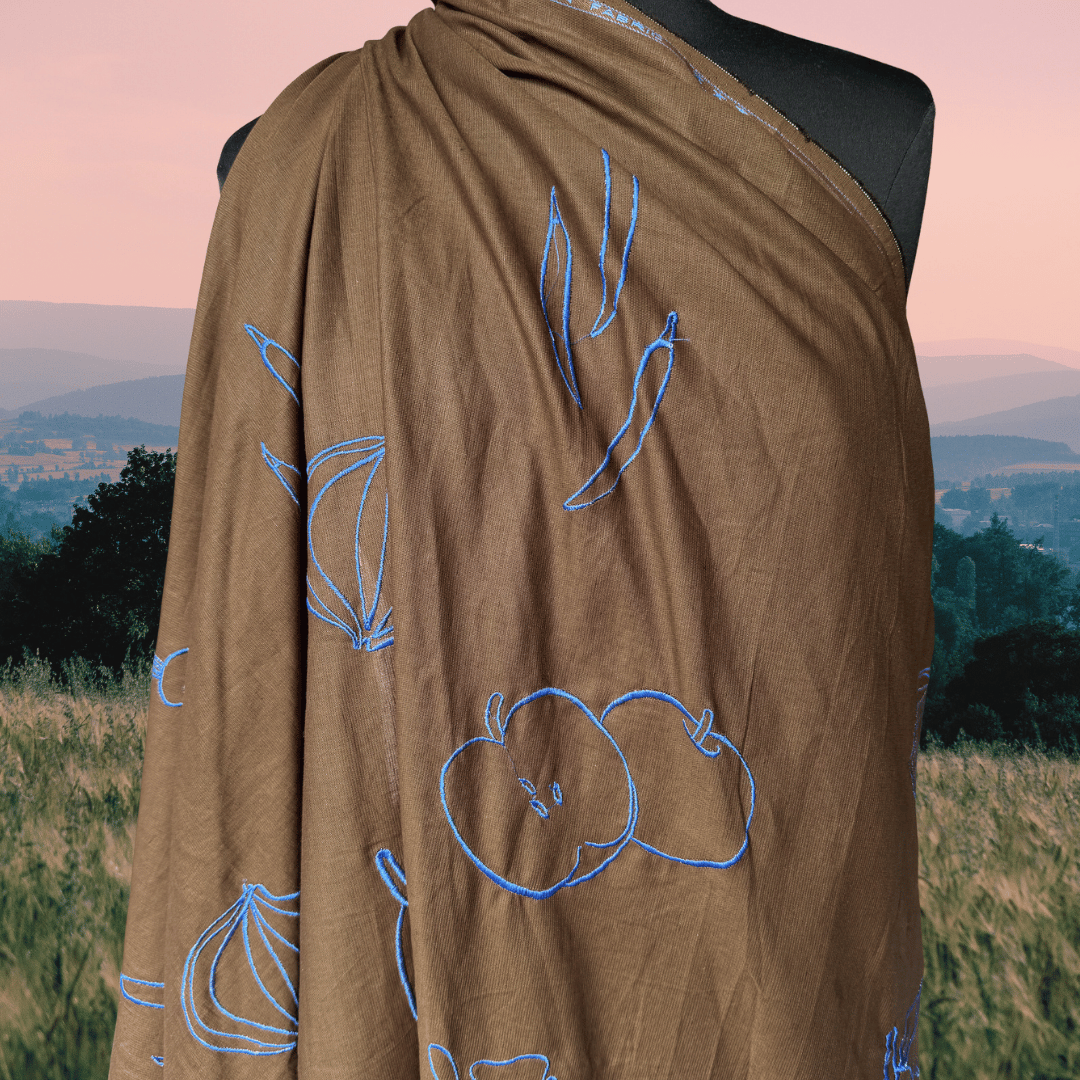 Wild Harvest in Cocoa - Custom Embroidery on Linen Cotton