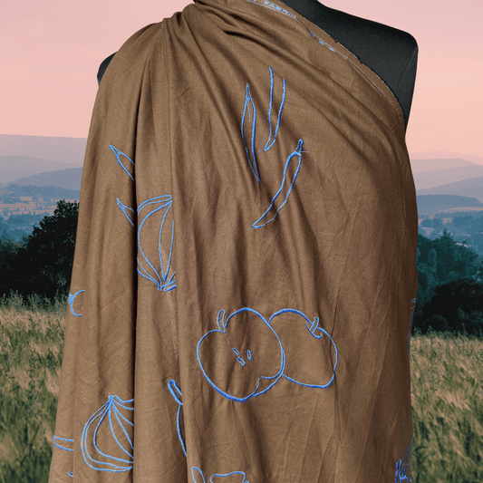 Wild Harvest in Cocoa - Custom Embroidery on Linen Cotton