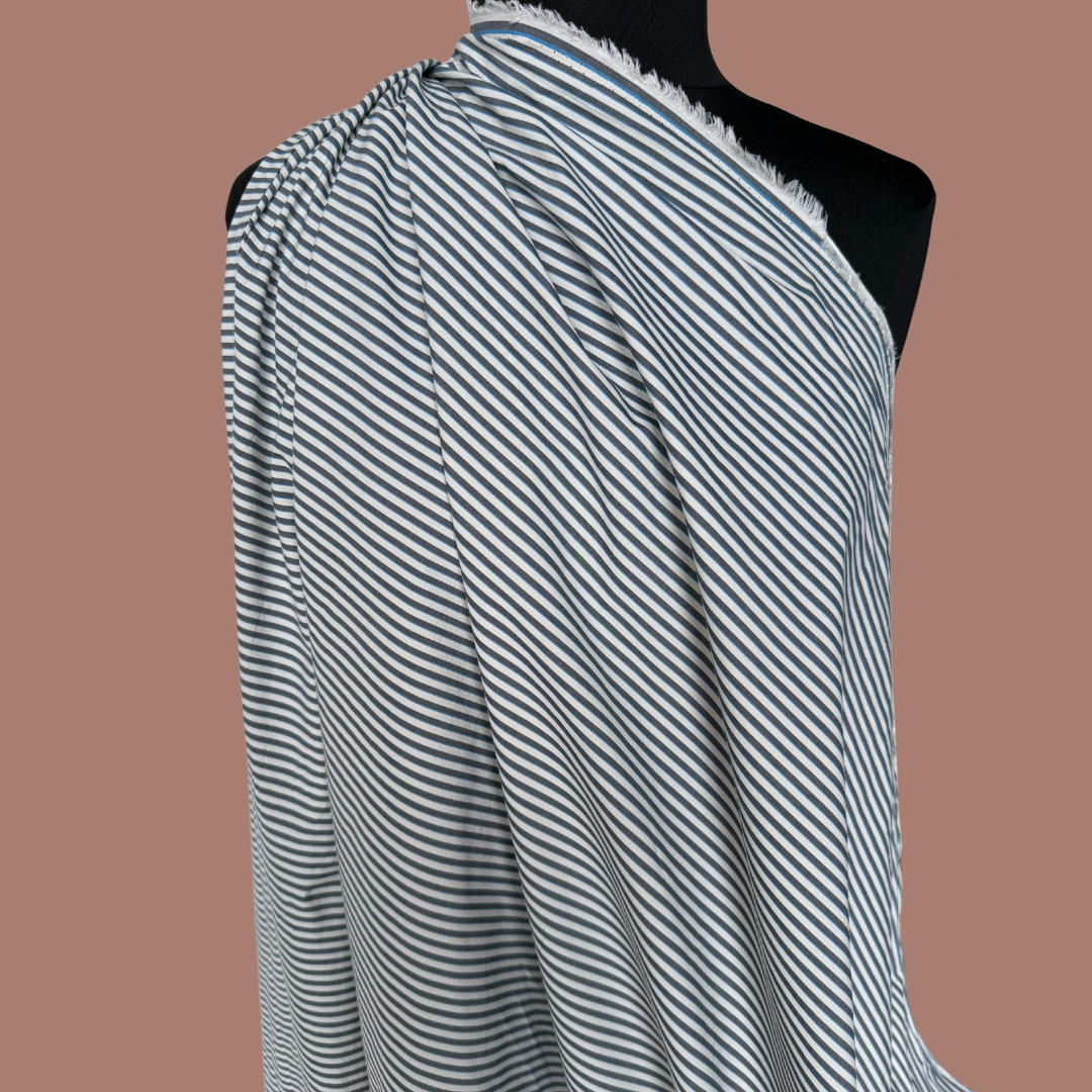 Crisp Cotton Shirting in Narrow Slate Stripe