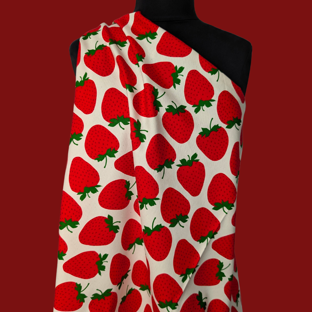 Big Strawberries on Cream Cotton Oxford