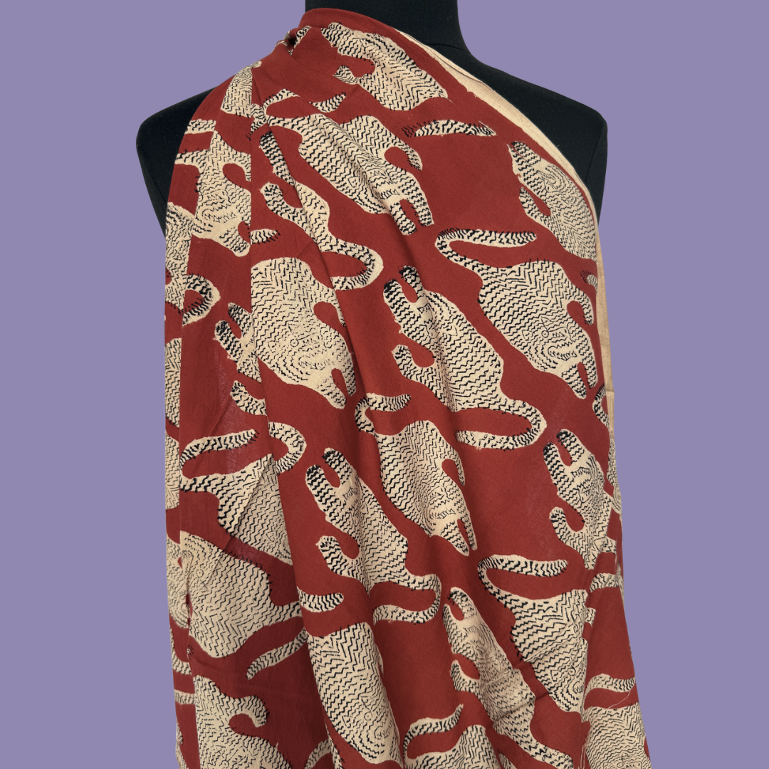 Rust Fierce Tigers - Cotton Block Print