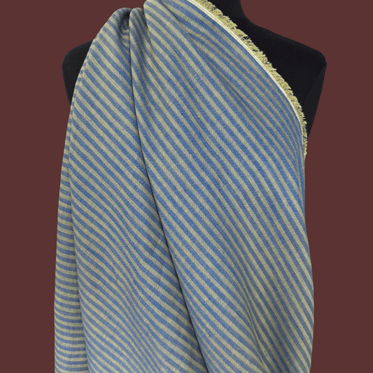 Blue and Green - Herringbone Stripe Linen - Deadstock