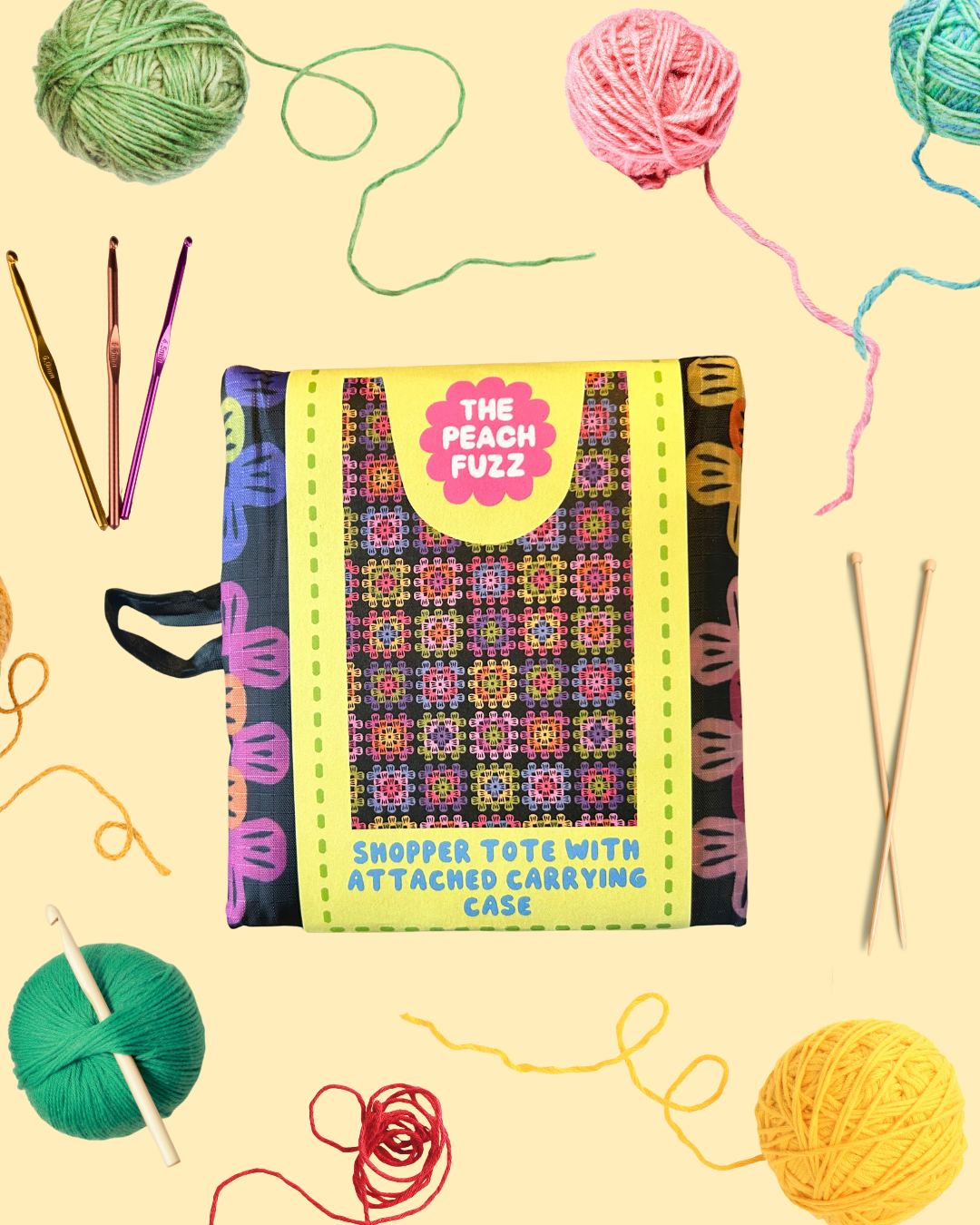 Granny Square Folding Shopper Tote
