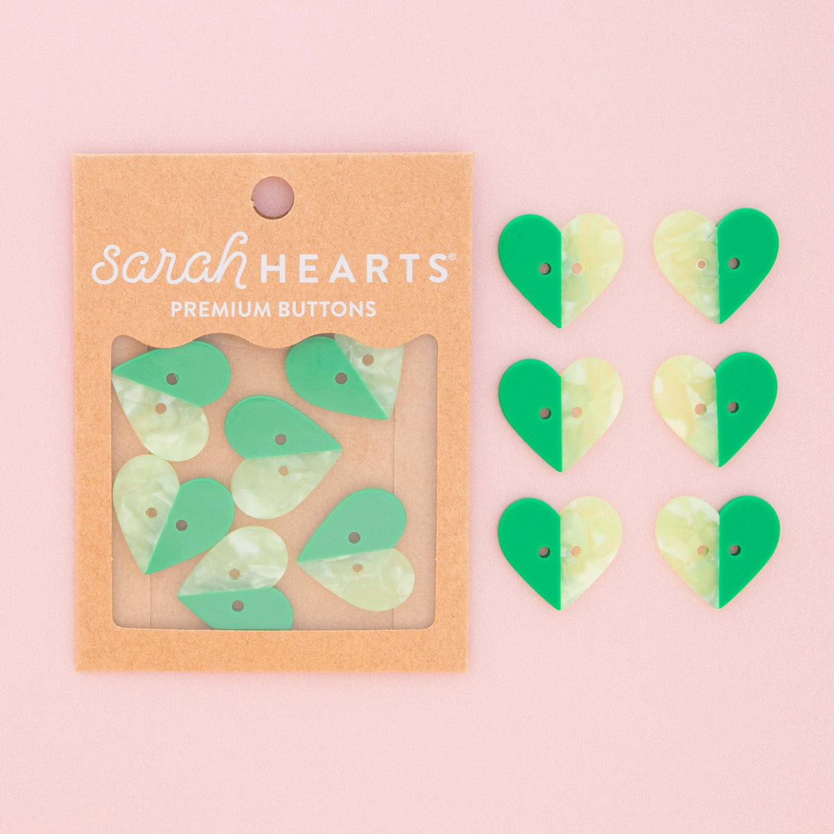 Green Two Toned Heart Buttons - 1" (25mm)