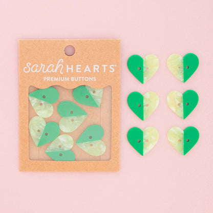 Green Two Toned Heart Buttons - 1" (25mm)