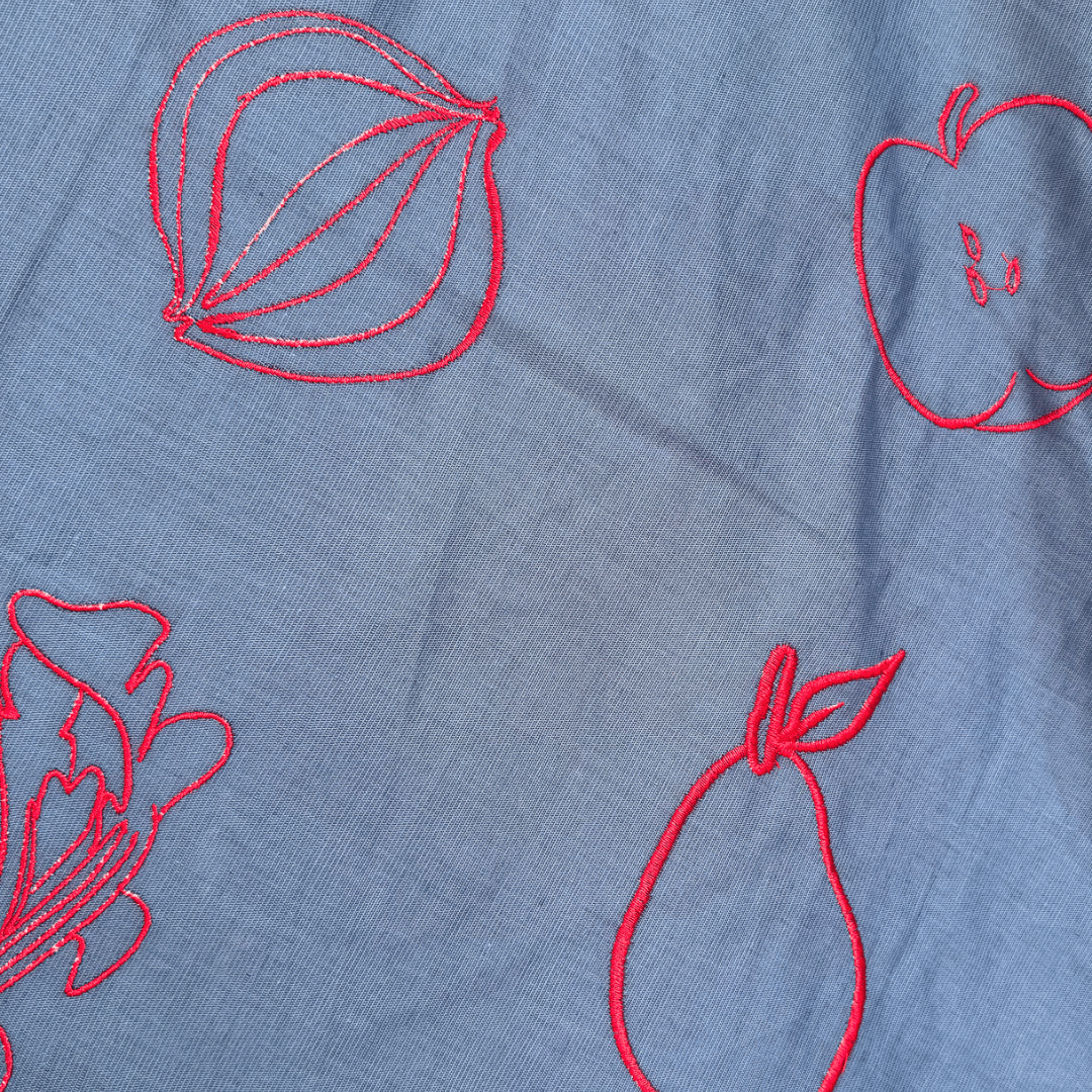 Wild Harvest in Teal - Discounted B-Quality Yardage - Custom Embroidery on Linen Cotton