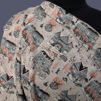European Town on Taupe Cotton Voile