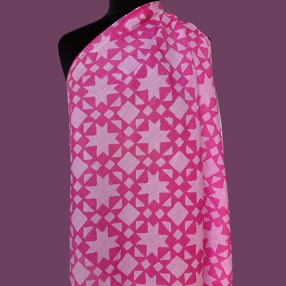 North Star in Hot Pink - Indian Mud Resist Print on Linen Cotton