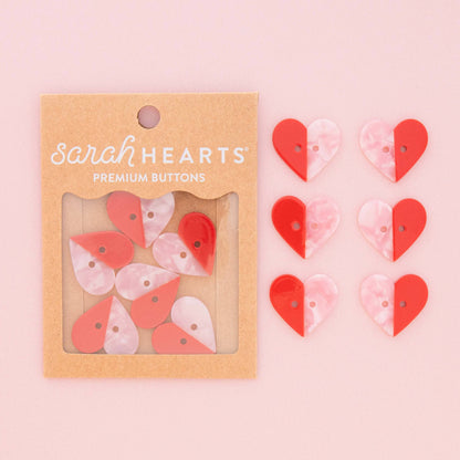 Red + Pink Two Toned Heart Buttons - 1" (25mm)