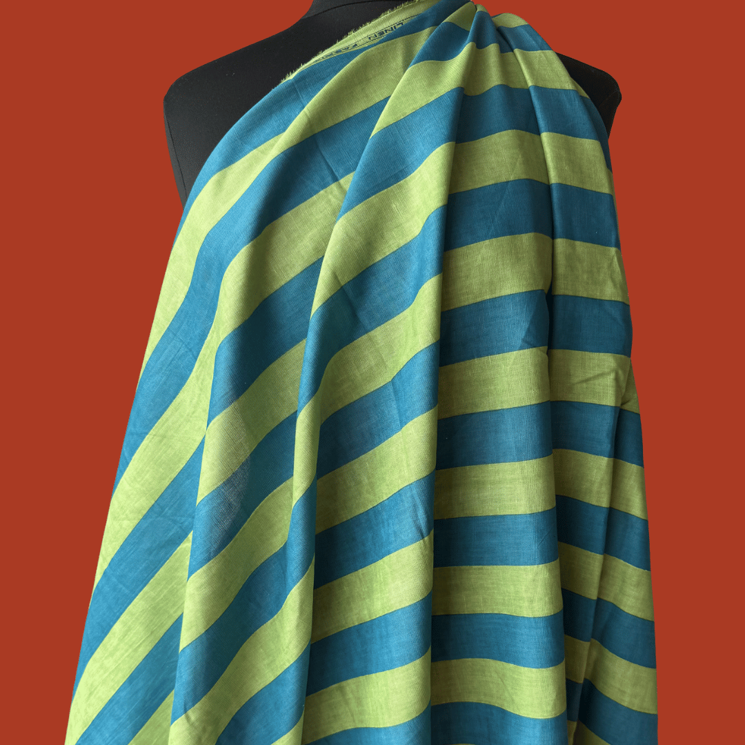 2.5 yard remnant - Wide Stripe in Green Apple - Custom Screen Print on Linen Cotton