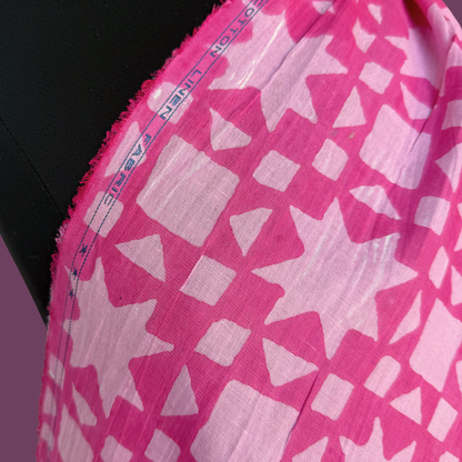 North Star in Hot Pink - Indian Mud Resist Print on Linen Cotton