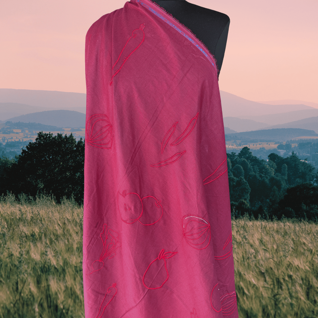 Wild Harvest in Bordeaux - Custom Embroidery on Linen Cotton