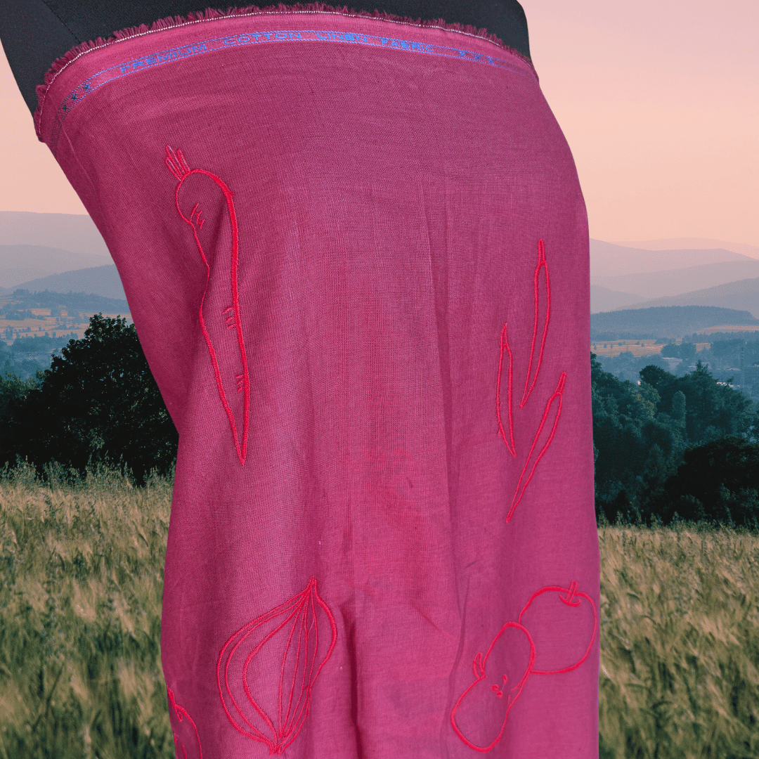 Wild Harvest in Bordeaux - Custom Embroidery on Linen Cotton