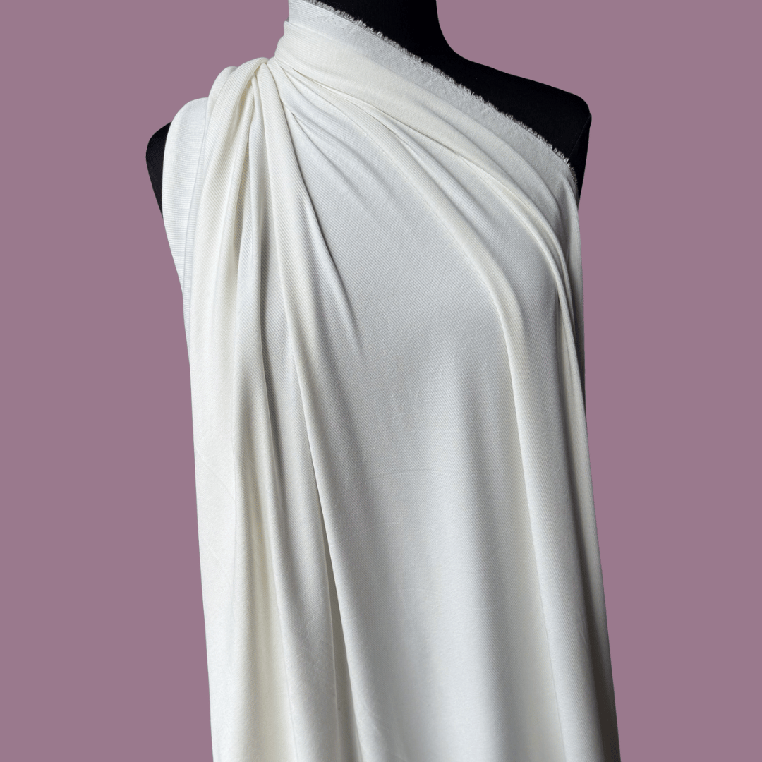 Off White Rayon Spandex Micro Rib - Deadstock