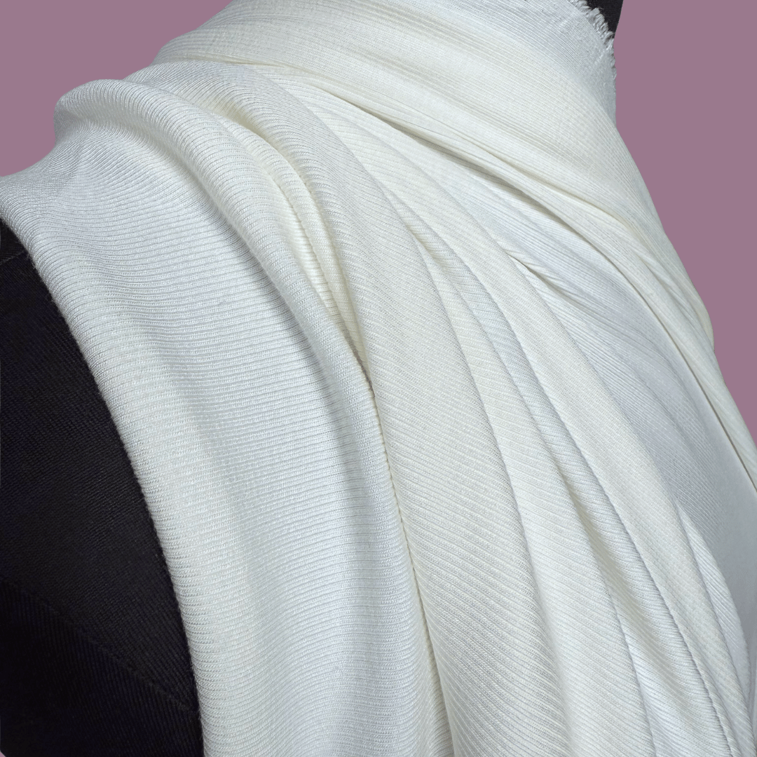 Off White Rayon Spandex Micro Rib - Deadstock
