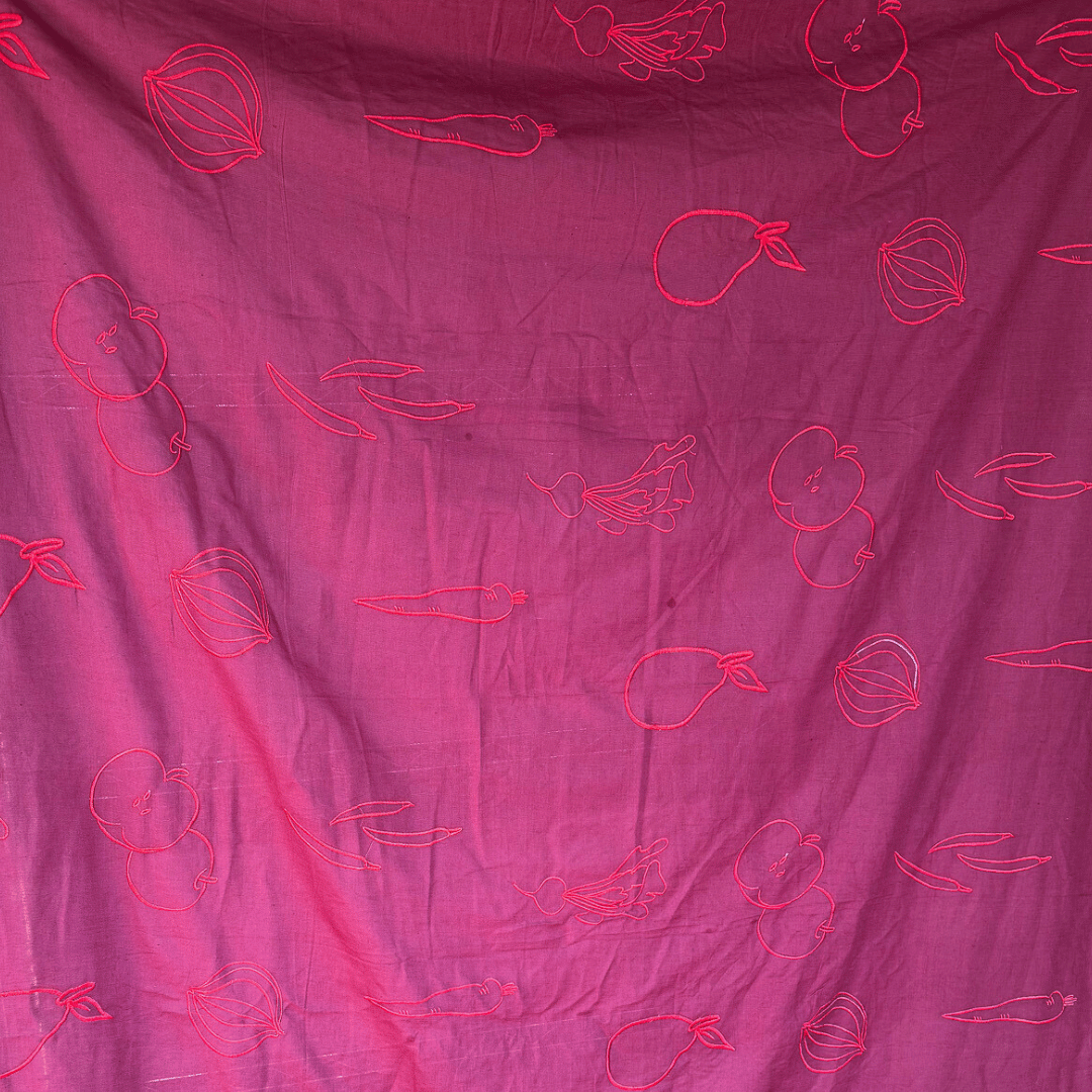 Wild Harvest in Bordeaux - Custom Embroidery on Linen Cotton