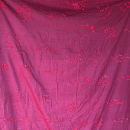 Wild Harvest in Bordeaux - Custom Embroidery on Linen Cotton