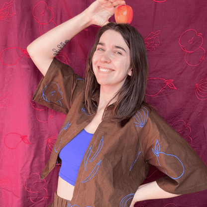 Wild Harvest in Bordeaux - Custom Embroidery on Linen Cotton