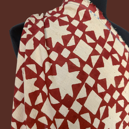 North Star in Rust - Indian Mud Resist Print on Linen Cotton