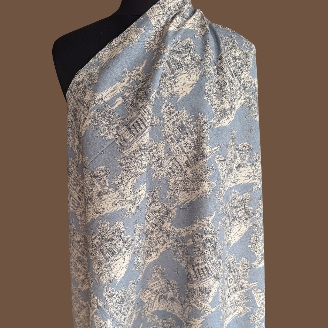 Estate Houses - Pale Blue  - Japanese Cotton Linen Canvas