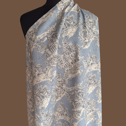Estate Houses - Pale Blue  - Japanese Cotton Linen Canvas