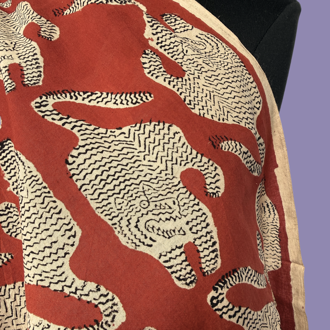 Rust Fierce Tigers - Cotton Block Print