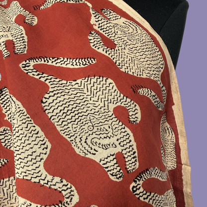 Rust Fierce Tigers - Cotton Block Print