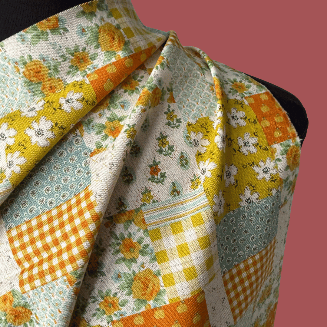Playful Patchwork - Yellow - Japanese Cotton Linen Canvas