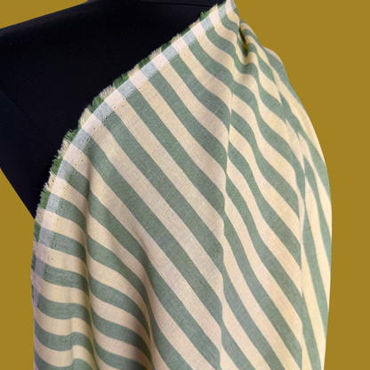 Low Stock - Striped Cotton Shirting in Sage - Deadstock