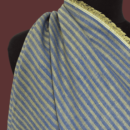 Blue and Green - Herringbone Stripe Linen - Deadstock