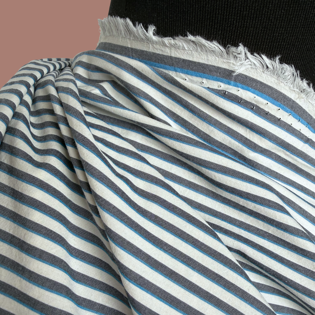 Crisp Cotton Shirting in Narrow Slate Stripe