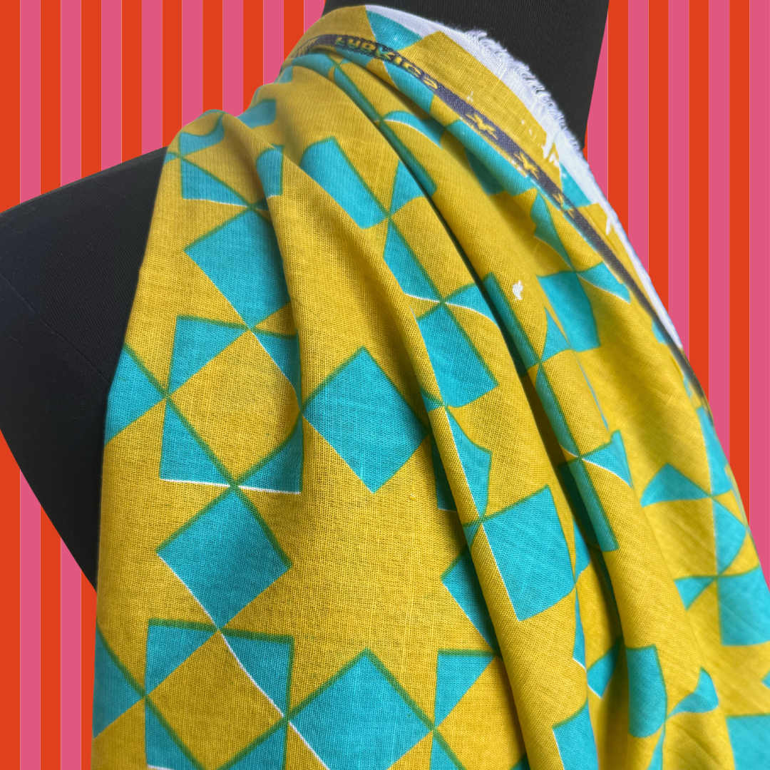 Patchwork Star in Pistachio Party by Kristy Kay - Linen Cotton