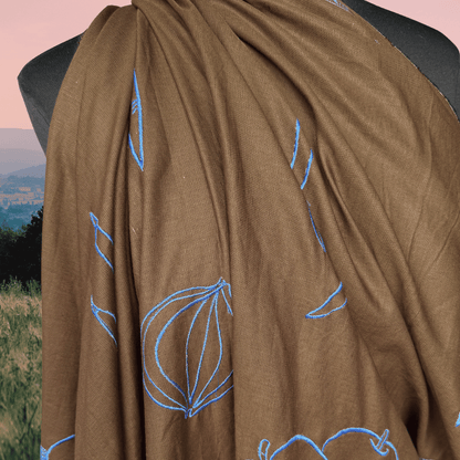 Wild Harvest in Cocoa - Custom Embroidery on Linen Cotton