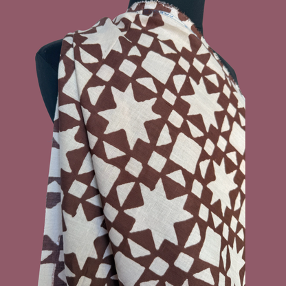 North Star in Brown - Indian Mud Resist Print on Linen Cotton