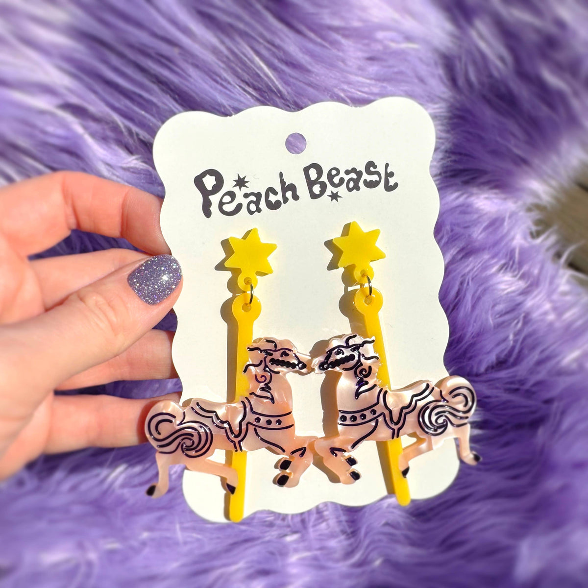 Carousel Horse Pink Pony Statement Earrings