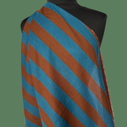 Wide Stripe in Blue/Brown - Screen Print Cotton