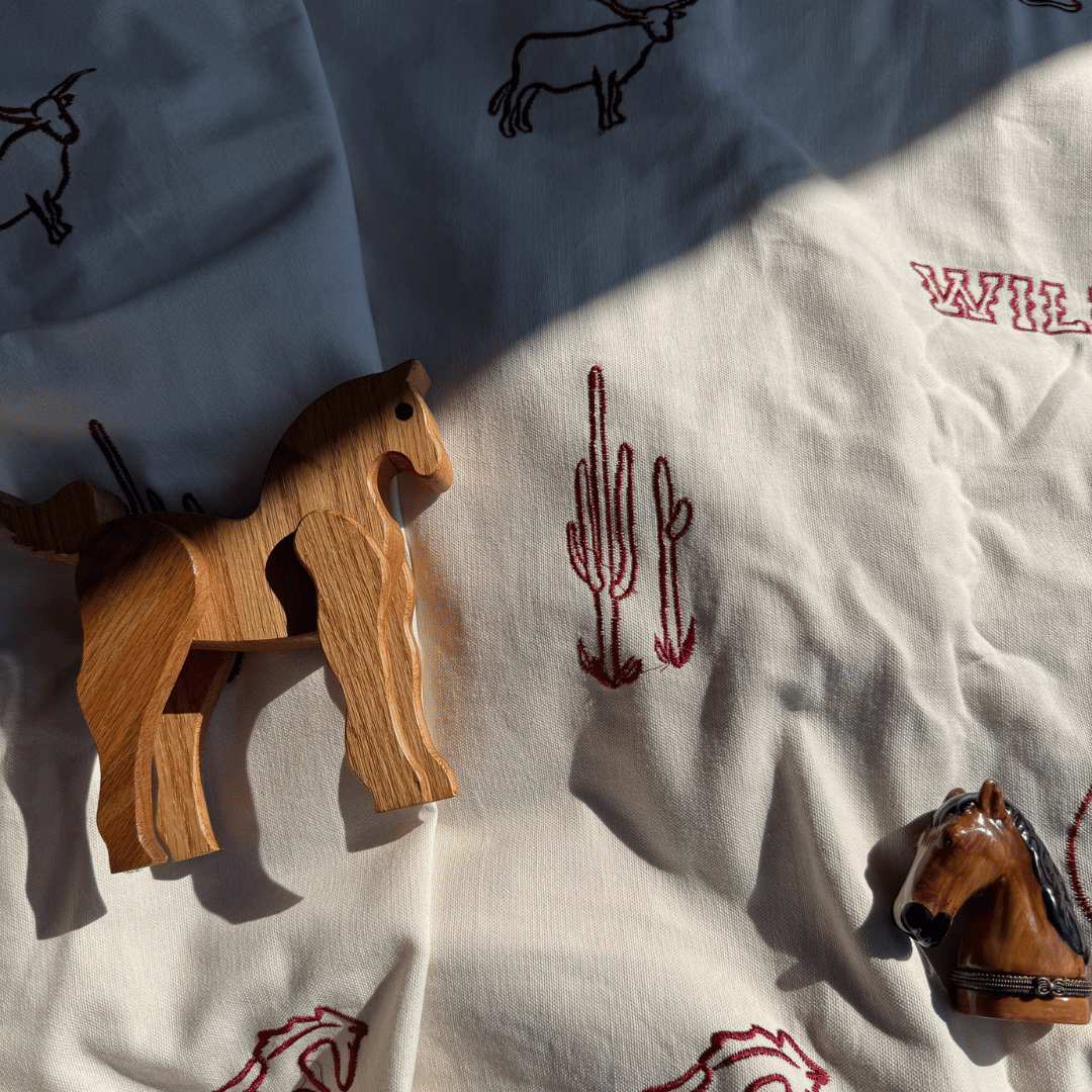Wild West in Natural - Custom Embroidery on Cotton Canvas