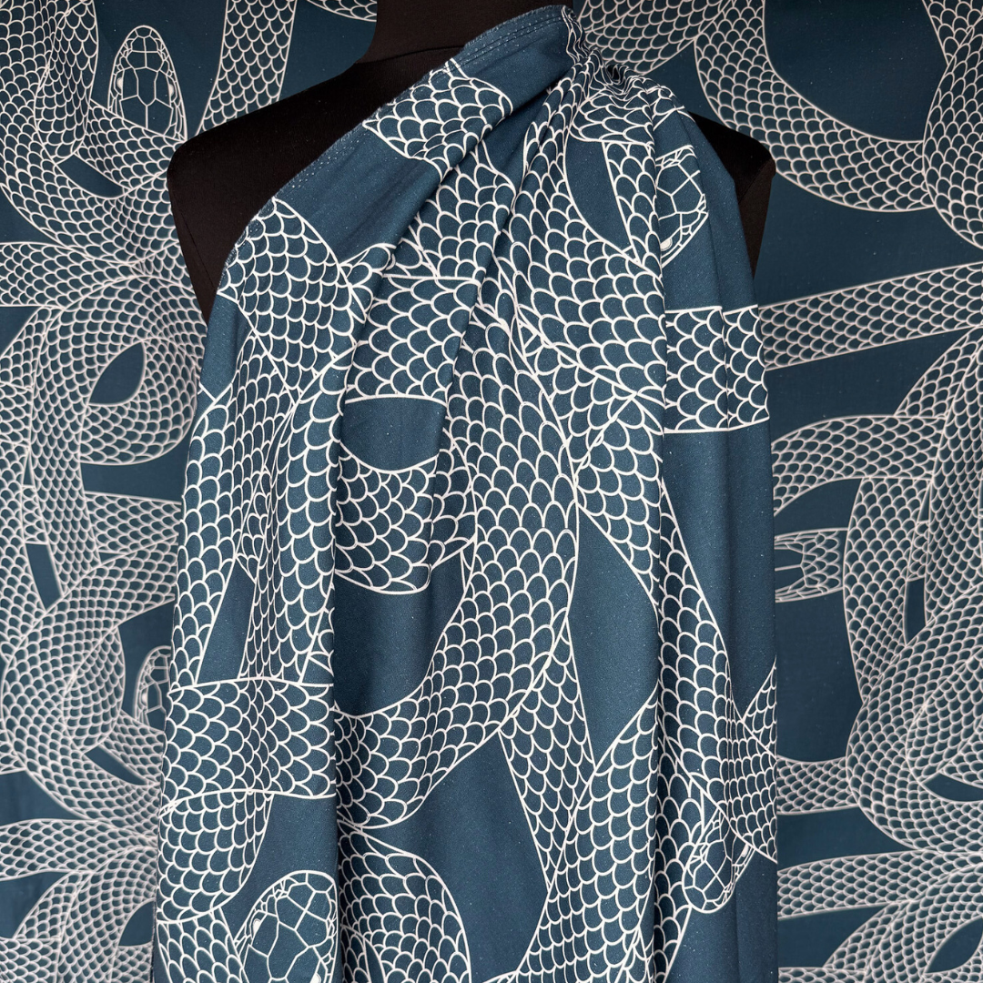 Low Stock - Snake in Moody Blue - Exclusive Print - Linen Cotton Blend
