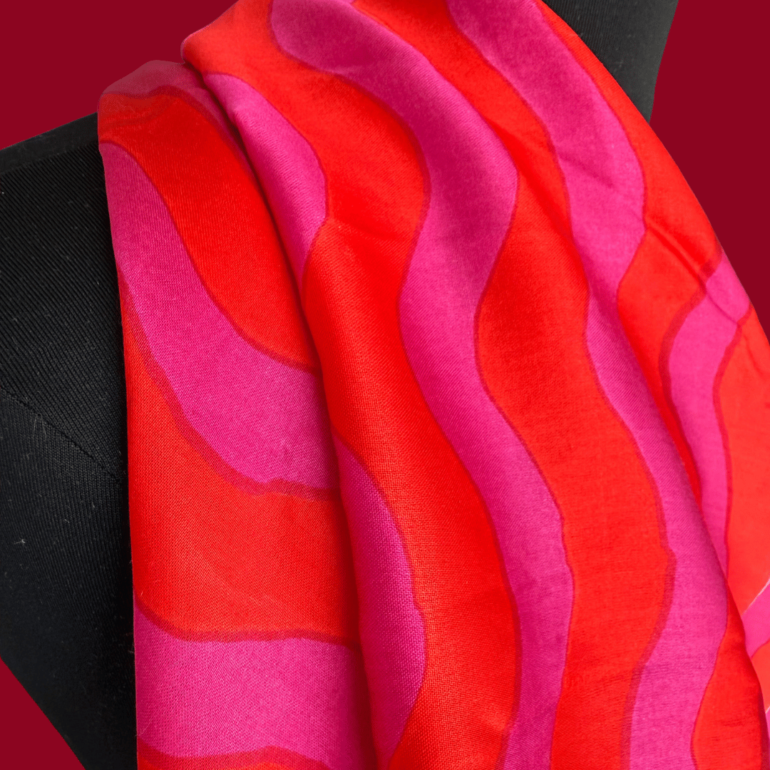 1.5 yard damaged remnant - Heatwaves in Twizzlers- Exclusive Block Print on Silk Modal