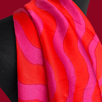 1.5 yard damaged remnant - Heatwaves in Twizzlers- Exclusive Block Print on Silk Modal