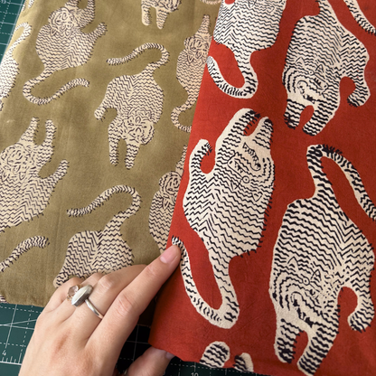 Khaki Tigers - Cotton Block Print