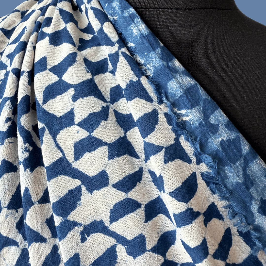 Six Point Star in Indigo -  Indian Block Print on Organic Cotton