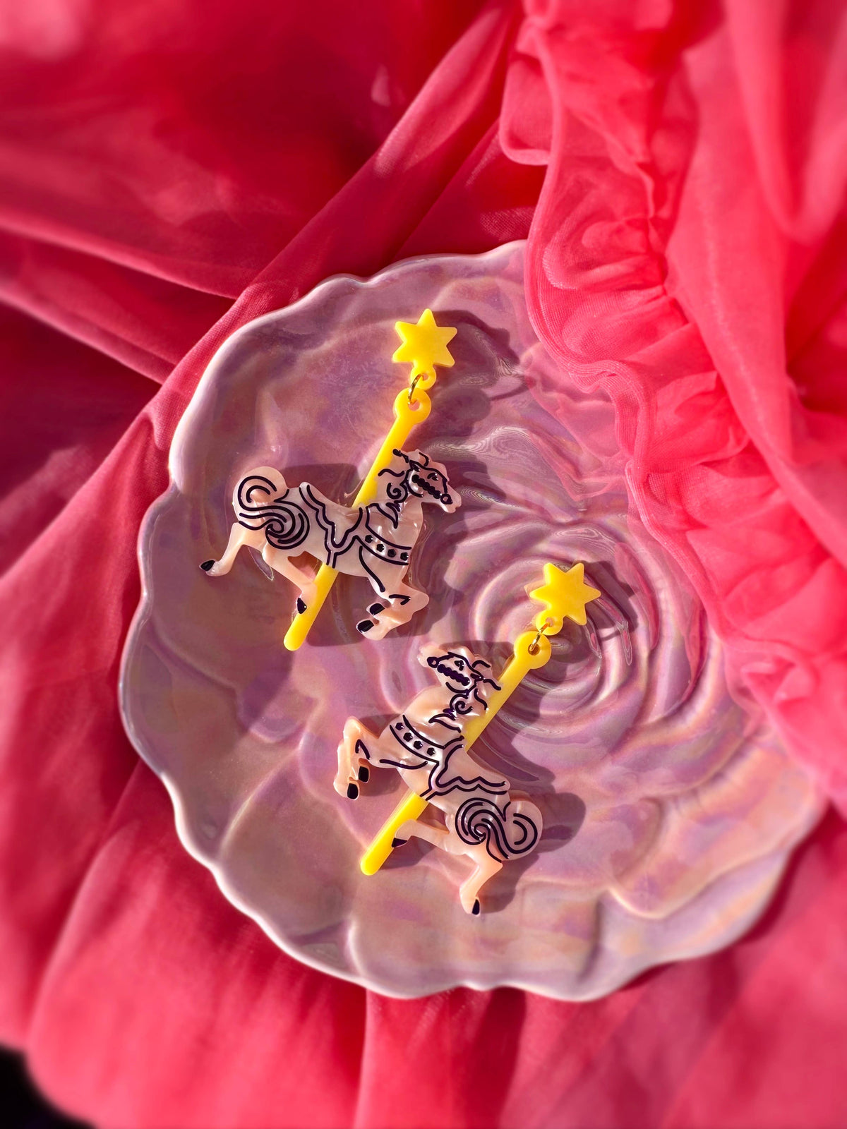 Carousel Horse Pink Pony Statement Earrings