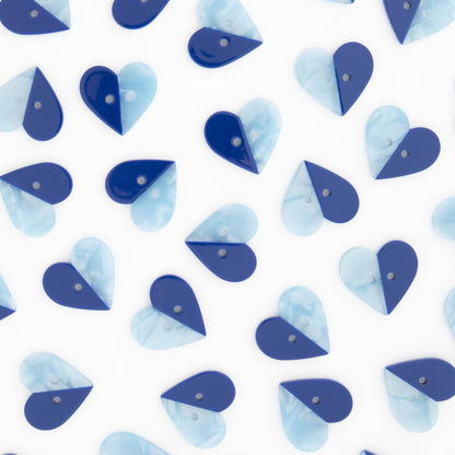 Blue Two Toned Heart Buttons - 1" (25mm)