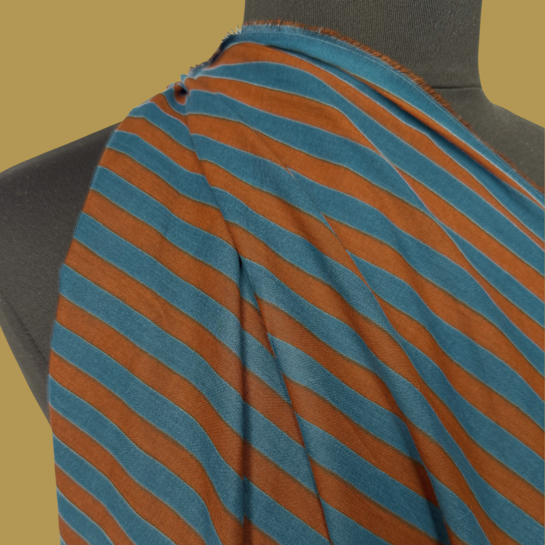 Small Stripe in Blue / Brown - Screen Print Cotton