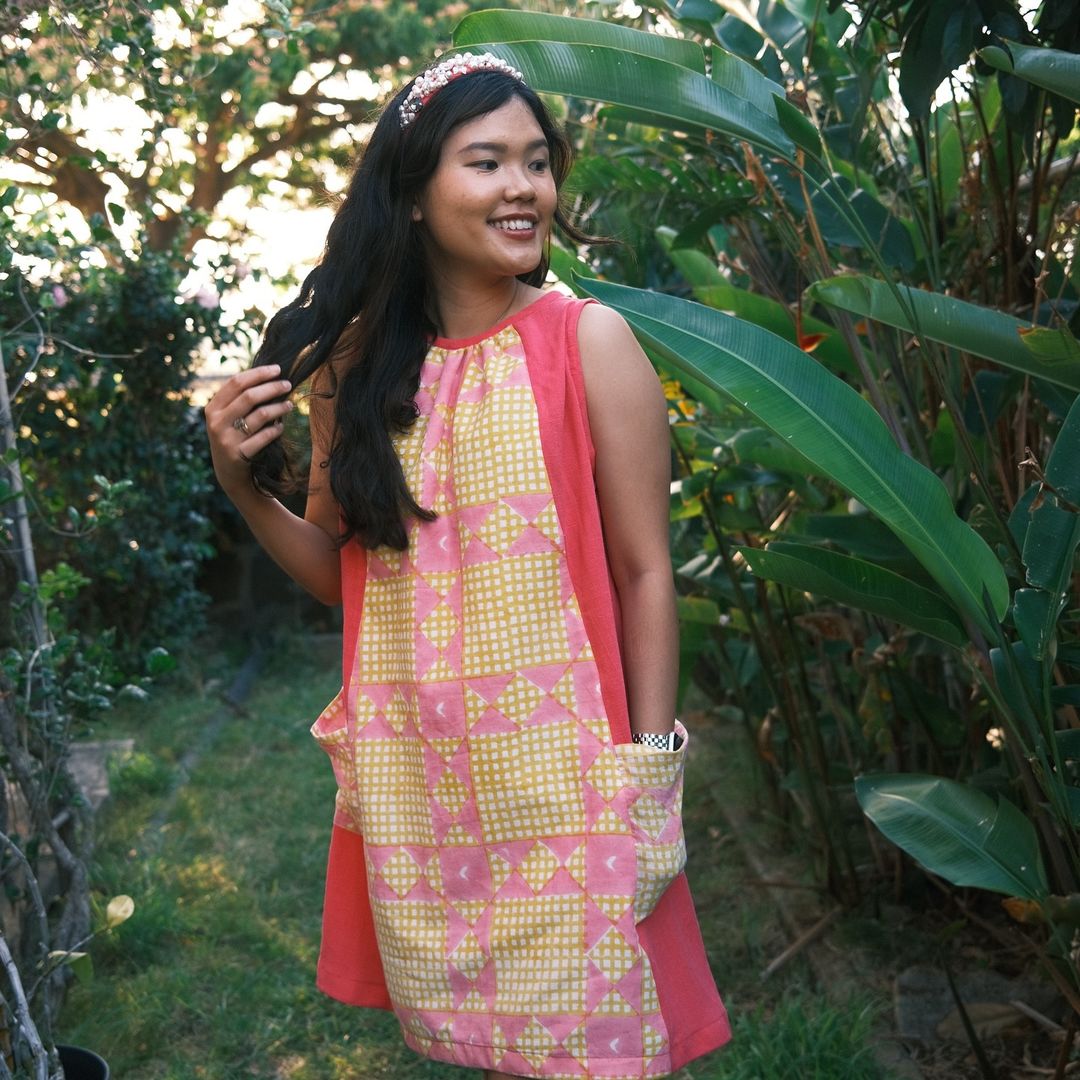 "Picnic" in Pink Lemonade - Exclusive Block Print on Organic Cotton