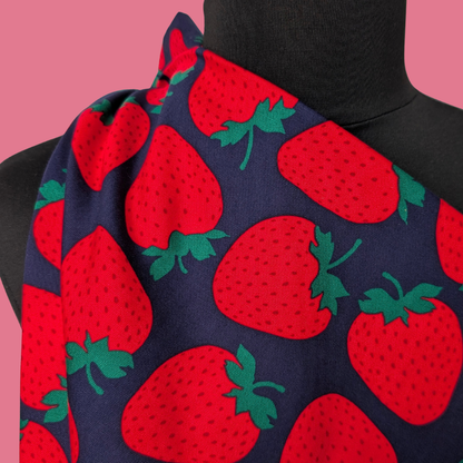 Big Strawberries on Navy Cotton Oxford