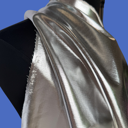 Shiny Silver Stretch Cotton Denim - Deadstock