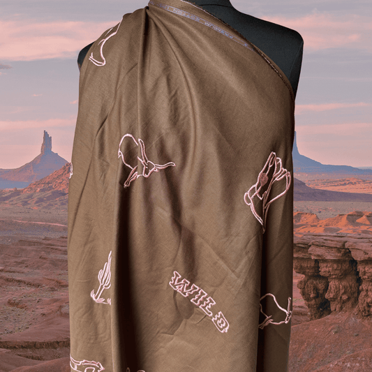 Wild West in Cocoa - Custom Embroidery on Linen Cotton