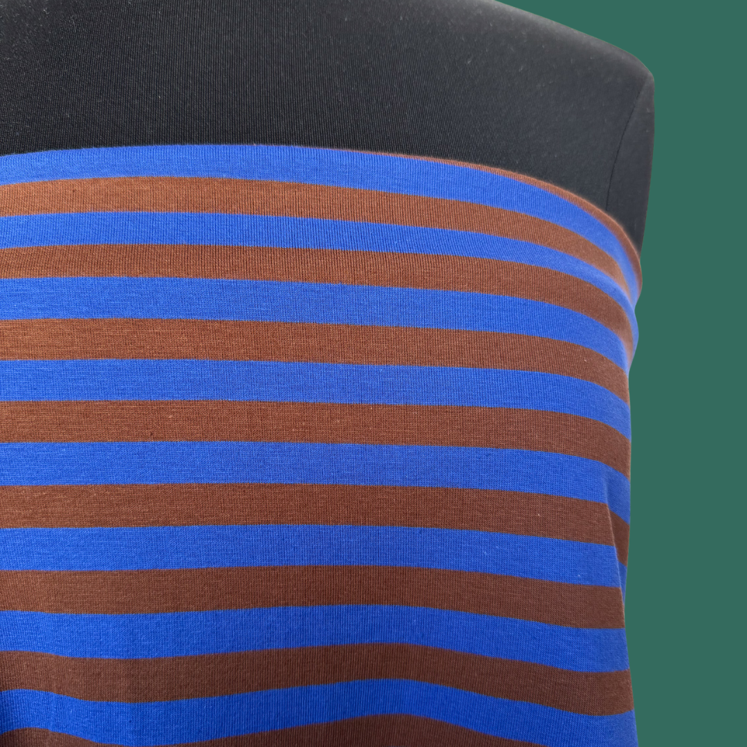 Cabin Stripe Jersey - Cobalt/Coffee